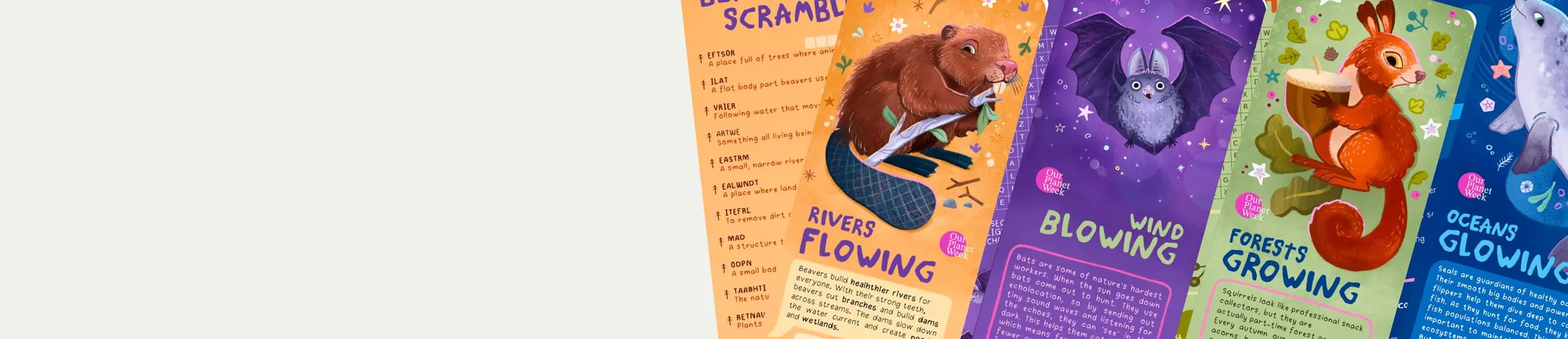 Educational bookmarks set illustrated by Asia Orlando for Our Planet Week