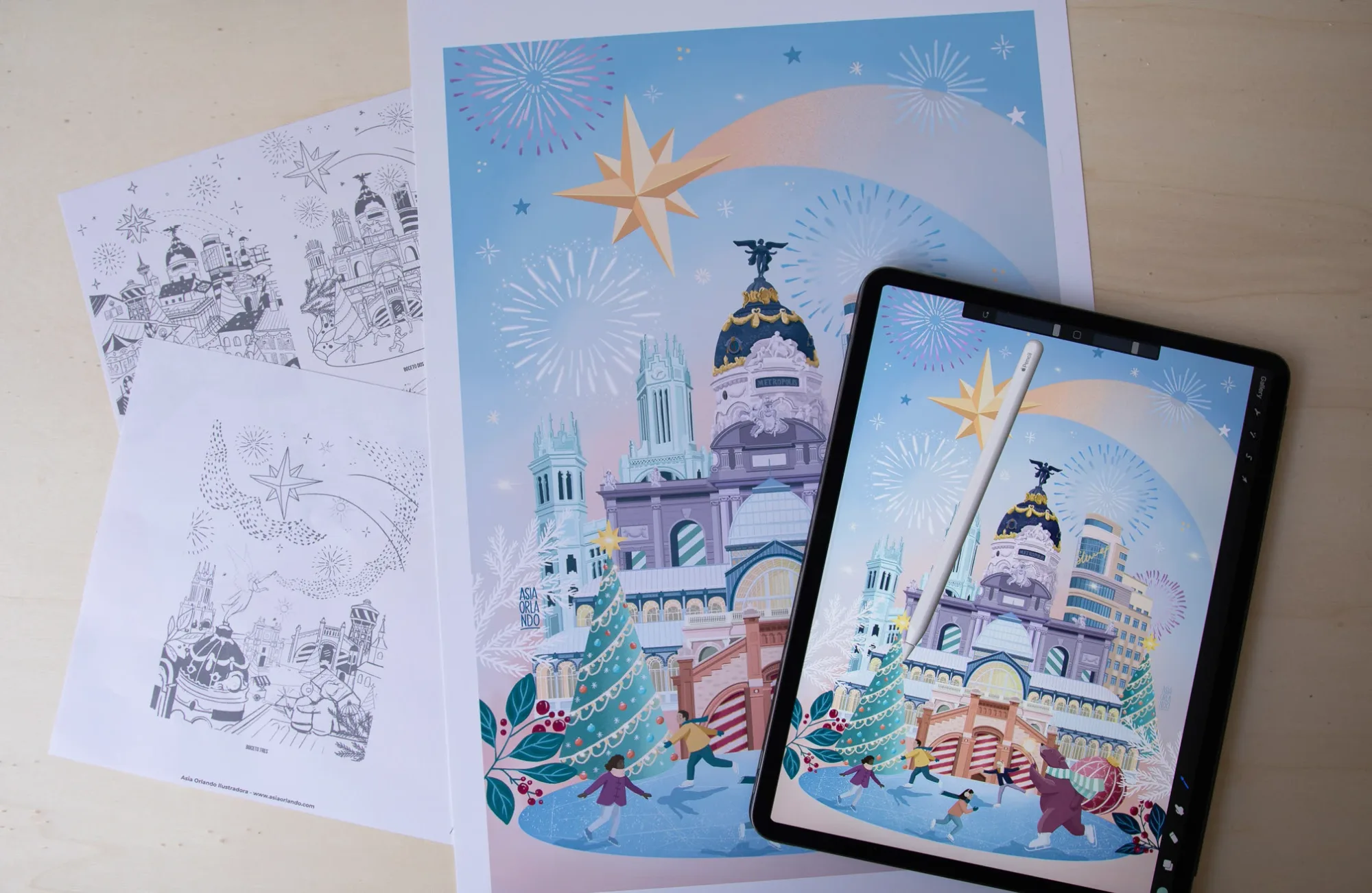 Madrid Navidad 2020 poster process and concepts by Asia Orlando.