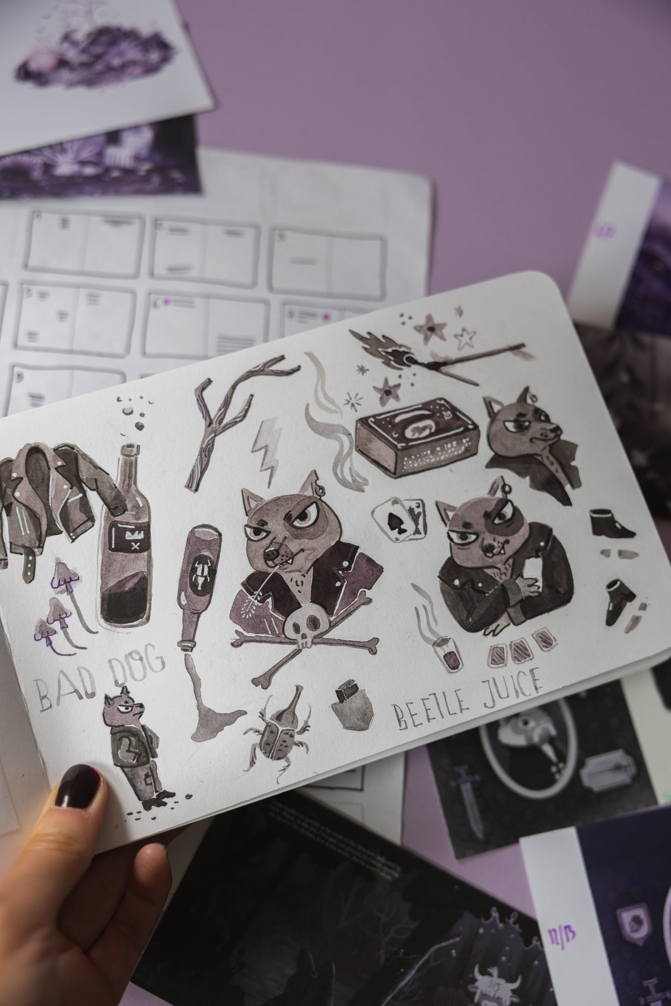 Mugo's Universe book interior, character spread by Asia Orlando.